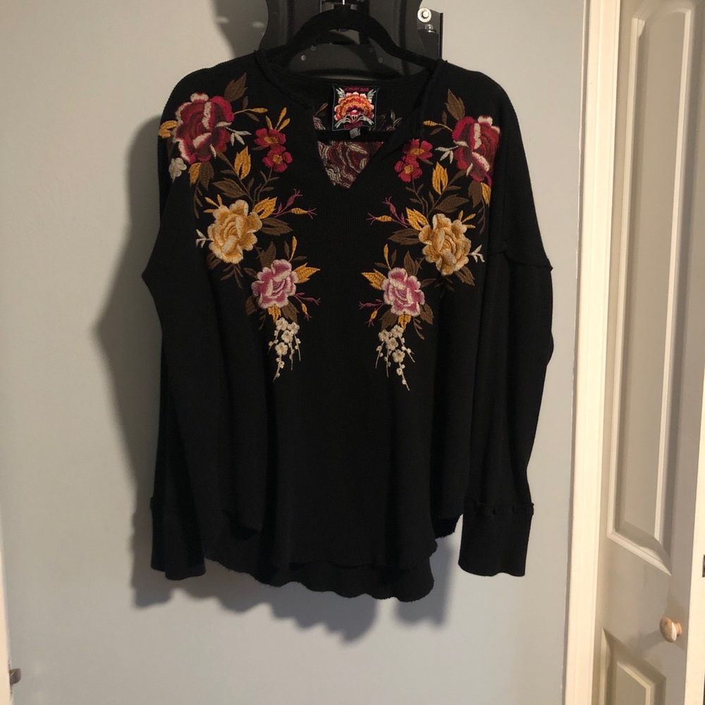 Johnny Was Black Knit with Floral Embroidery - Picture 4 of 6